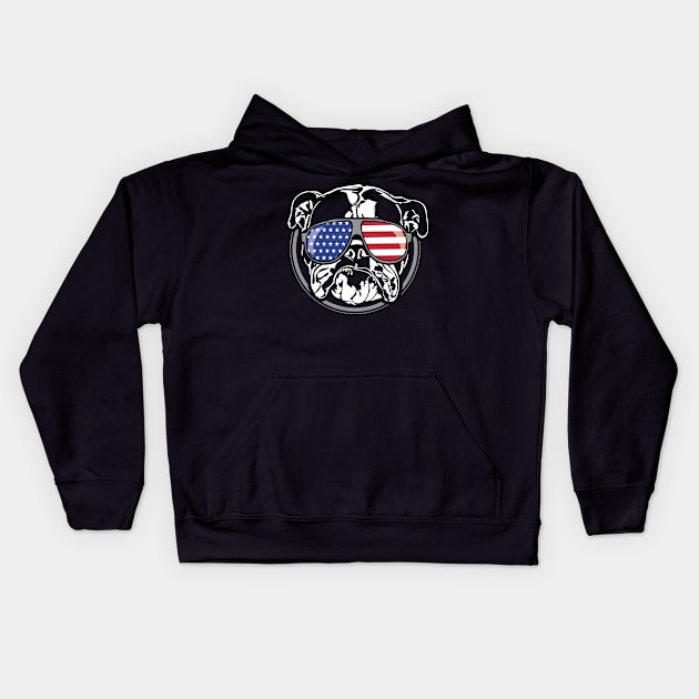 English Bulldog American Flag sunglasses patriotic dog Kids Hoodie by wilsigns